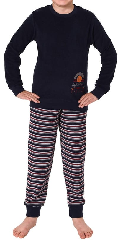 Jongens pyjama van badstof met lange mouwen met manchetten en basketbalmotief