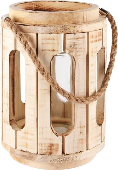 Dekoratief | Windlicht m/koordoor, naturel, hout/glas, 17x17x26cm | A245605