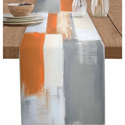 Oranje Grijs Abstracte Kunst Linnen Tafelkleed Commode Sjaal Tafel Decoratie Kleurrijke Geometrische Kleurblokken Tafelkleden Feest Decoratie 150x33cm