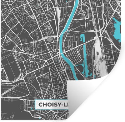 Muurstickers - Sticker Folie - Stadskaart - Frankrijk - Kaart - Plattegrond - Coisy-le-Roi - 100x100 cm - Plakfolie - Muurstickers Kinderkamer - Zelfklevend Behang XXL - Zelfklevend behangpapier - Stickerfolie