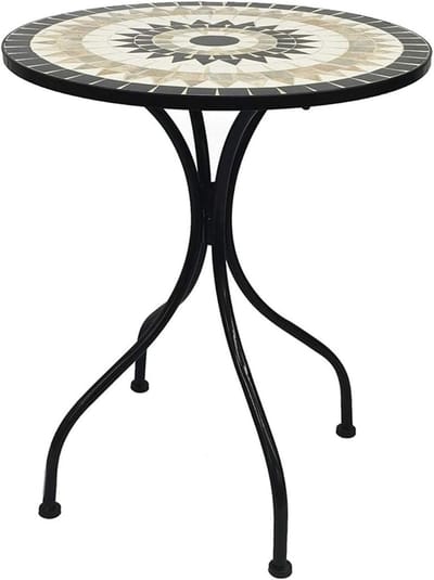 Mozaïek Tafel - Balkon Tafel Tuintafel - Mediterrane Sfeer - Waterbestendig Metaal Steen - 60 x 70cm - Zwart