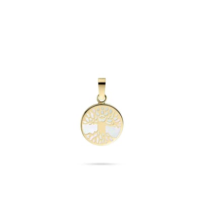 Gisser Jewels - Hanger excl. Ketting - Levensboom Ingelegd met Parelmoer - 15mm x 10mm - 10mmØ - 14 Karaat Geelgoud