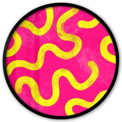 Poster in lijst Rond - Fotolijst 40x40 cm - Posters - Lijn - Geel - Abstract - Ronde posterlijst zwart - Decoratie - Wanddecoratie woonkamer - Muurdecoratie slaapkamer