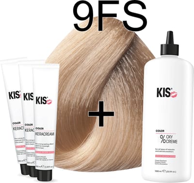 Kis KeraCream Color - 100ml - Haarverf Set - 9FS Zweeds blond | KIS - (3 x haarverf & 1L waterstofperoxide)