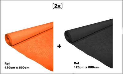 2x Tafelrol tafelkleed oranje en zwart 120cm x 800cm papier - totaal 16 meter - Party diner food festival eten fun thema feest party