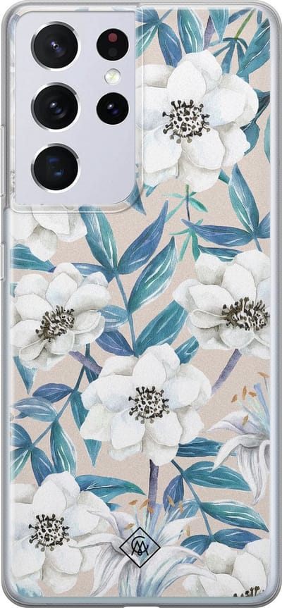 Casimoda® hoesje - Geschikt voor Samsung S21 Ultra - Bloemen / Floral blauw - Backcover - Siliconen/TPU - Blauw