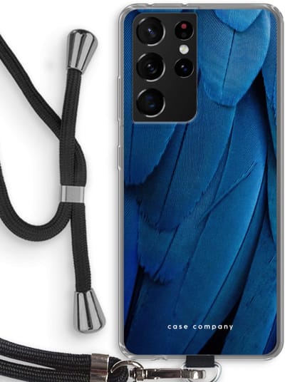 Hoesje met koord geschikt voor Samsung Galaxy S21 Ultra hoesje met Koord - Pauw - Telefoonhoesje met Zwart Koord - Bescherming aan alle Kanten en Over de Schermrand