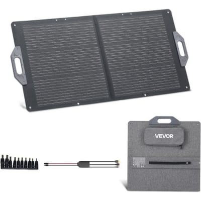 VEVOR opvouwbaar zonnepaneel 100W, draagbare zonneoplader met 24% hoog rendement, monokristallijne zonnemodule met MC4-uitgang, USB-A-, Type-C- en DC-poorten, IP65, voor powerstations, kamperen en wandelen.