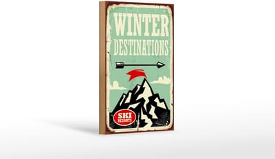 Holzschild Retro 12x18cm Ski winter destinations