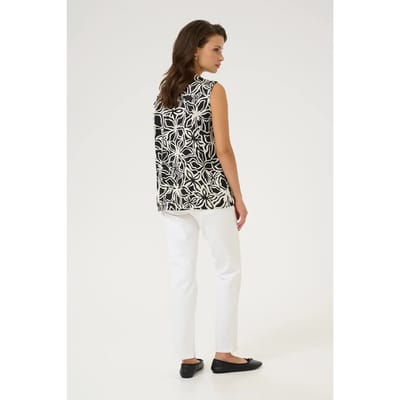 Mouwloos shirt Regular fit Black / Light Beige Flower floral