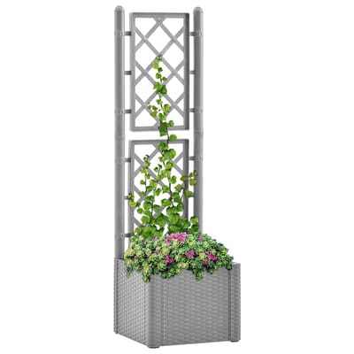 vidaXL - Plantenbak - verhoogd - met - latwerk - en - zelfbewateringssysteem - grijs