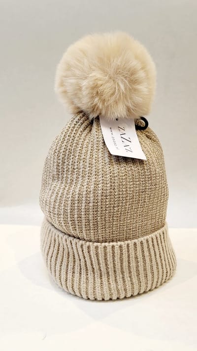 Mix en Match - Muts - Pompon - Damesmuts - Wintermuts - Beanie - Gevoerd - Lurex - Beige - Goud