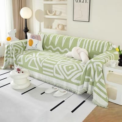 Chenille Bankhoes voor 3-zitbank met Decoratieve Franjes - Beschermende Hoes voor Hoekbank L-Vormig - 180 x 340 cm