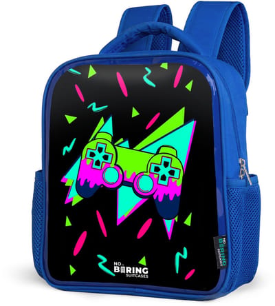 NoBoringSuitcases.com® - Rugzak blauw - Schooltas jongens - Neon controller op zwart - Kinder rugtas jongen - Boekentas kind - Kinderrugzak voor school - Schoolrugzak