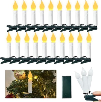 20 Flameless LED Kaarsen met Timerfunctie voor Kerstboomdecoratie, Tuinverlichting en Feestelijke Gelegenheden, Warm Wit Licht met Melkachtige Bedekking