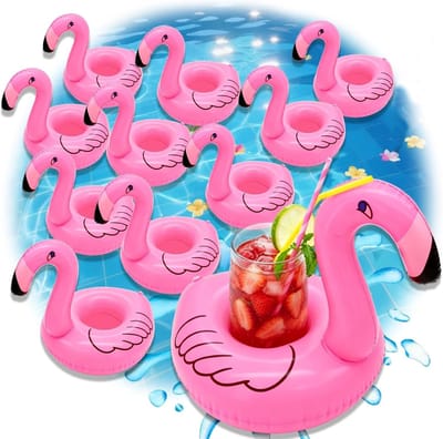 longziming -Opblaasbare Flamingo Drankhouder - Drijvende Flamingo Bekerhouder - Zwemaccessoire - Ingebouwd Terugslagventiel - Eenvoudig Opblaasbaar - Duurzaam PVC -Voor Strand & Zomerfeesten - 10 Stuks