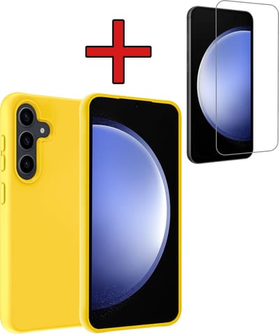 Hoesje - Met Screenprotector - Geschikt voor Samsung Galaxy S23 FE - Sterk & Shockproof - Telefoon Hoes - Back Cover - Siliconen Case - Telefoonhoes - Geel
