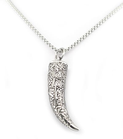 Stalen herencollier met grote tand hanger - viking stijl - wolftand - celtic style - keltisch - 316L stainless steel - mannen ketting