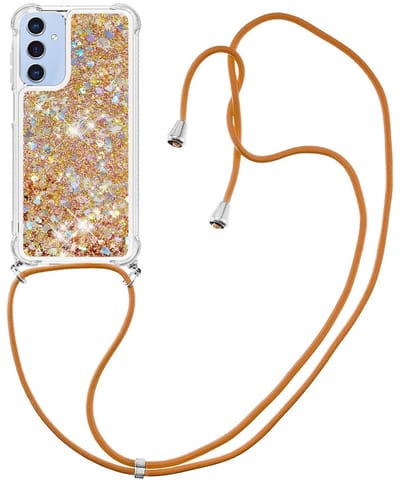 Coverup Hoesje - Geschikt voor Samsung Galaxy A17 Hoesje - Coverup Liquid Glitter Back Cover met Koord - Goud