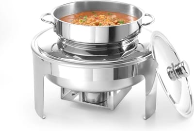 HENDI Ronde soep chafing dish – spiegelglans – 10L – roestvrij staal – met handgrepen en lepeluitsparing