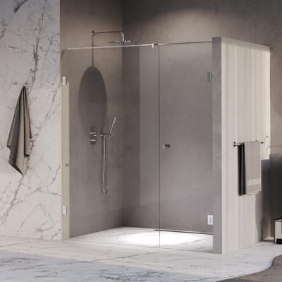 Brauer Void - Carving Nisdeur - 2-Delig - Helder Glas - 170 x 200 cm - Omkeerbaar - met Draaideur 70 cm - Aan Muur - incl. Glascoating - Chroom