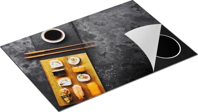 Chefcare Inductie Beschermer Sushi met Soja Saus op een Marmer - 75x50 cm - Afdekplaat Inductie - Kookplaat Beschermer - Inductie Mat
