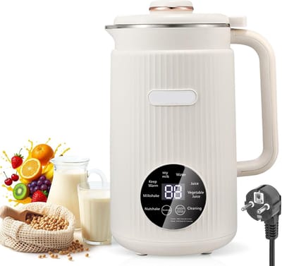 Notenmelkmaker, 1200 ml, automatische zelfreiniging, 8-in-1, met timer, geschikt voor havermelk, amandelmelk, sojamelk en vruchtensap, wit.