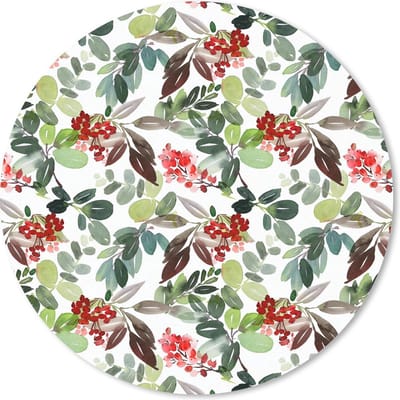 Muismat rond 20x20 cm - Mousepad Waterverf - Planten - Rood - Ronde muismatten - Kerst - Cadeau - Kerstcadeau voor mannen en voor vrouwen