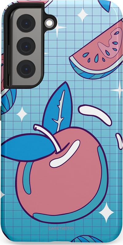 Casetastic Hoesje Geschikt voor Samsung S22 - Stijlvolle Beschermende Duo-layer Case - Fruitige appel ruitjes