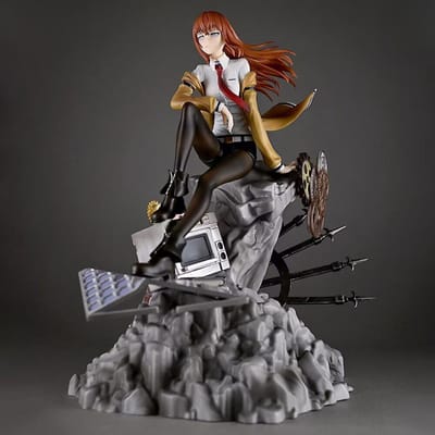 Makise Kurisu Steins Gate Gk Standbeeld Anime Model 25,5cm Geschilderde Versie Met Rotsen Bodem Bureau Decoratie Cadeau Voor Anime Fans gray