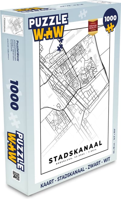 Puzzel Kaart - Stadskanaal - Zwart - Wit - Legpuzzel - Puzzel 1000 stukjes volwassenen