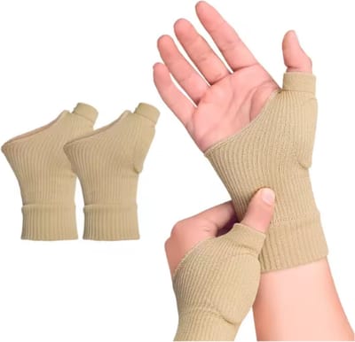 Duim Compressiehandschoenen - Brace - Ondersteuning bij Artritis, RSI, Pijnverlichting en Herstel - Comfortabel en Ademend - Ideaal voor Dagelijks Gebruik - One Size - Beige