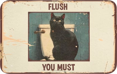 WC mat 80x50 cm - Antislip - Kat - Vintage - Zwart - Quote - Flush you must - Toiletmat - Vloermat - Douchemat - Toilet tapijt - Toiletmatten