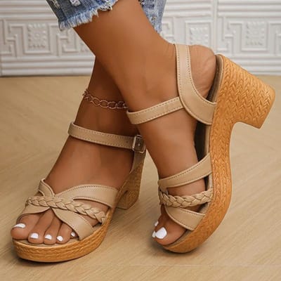 Zomer Hoge Hakken Enkelband Sandalen Dames Platform Comfort Dikke Hak Gladiator Schoenen Vrouw Grote Maten Sandalias Mujer 42 brown