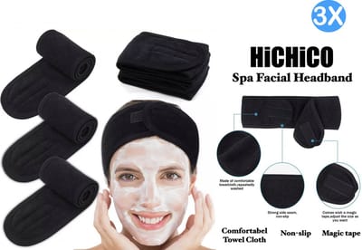 Haarband - Hoofdband - Eyelashes Extension Spa Facial Headband Make Up Wrap Head Terry Cloth Hairband Stretch Towel with Magic Tape - Haarbanden - Hoofdband - Hairband - Headband - Make-Up Accessoires – Haar accessoires 3 STUKS – Zwart