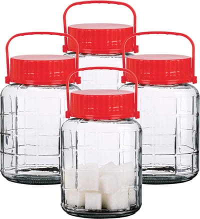 Urban Living Voedsel opslag container - 4x - glas - 3 liter - afsluitdop en draag hengsel - transparant - voorraadpot - weckpot - 15 x 23 cm