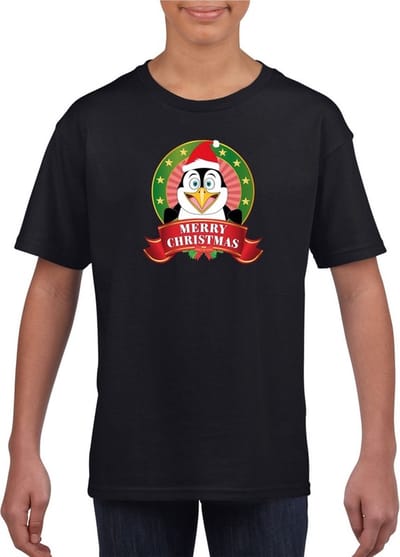 Kerst t-shirt voor kinderen met pinguin print - zwart - Kerst shirts voor jongens en meisjes 110/116