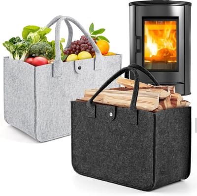 Allecto Plus - Vilten boodschappentas - grijs - set van 2 - grote vilten tas - opvouwbare shopper - filzkorb - draagtas - voor boodschappen en speelgoedopslag