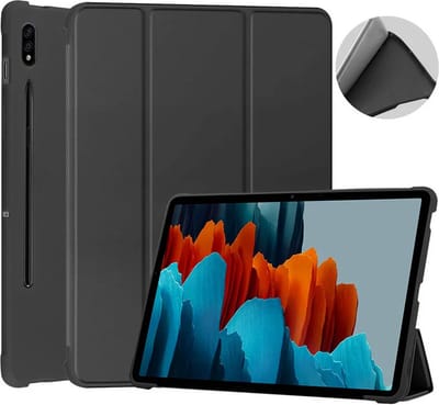 Tablethoes Geschikt voor: Samsung Galaxy Tab S7 FE & Tab S7 Plus & S8 Plus - 12.4 Inch - Ultraslanke Hoesje Tri-Fold Cover Case - Zwart