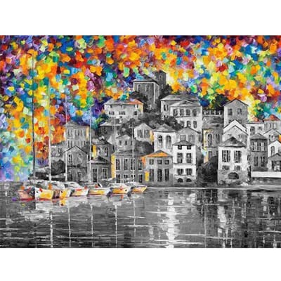 Handwerk Hobby Craft Kleurrijk Huis Landschap Diamant Schilderij Volledige Ronde Borduur Home Decor 20X30CM black
