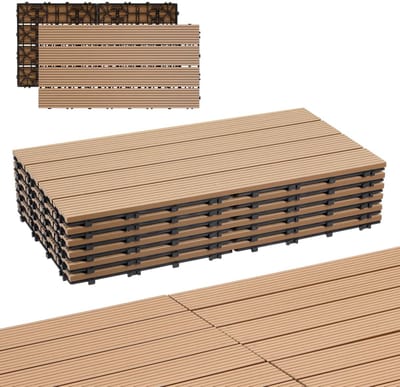 Vlondertegels WPC - Kliktegels Houtlook - Buitenruimte Aankleden - Waterproof Duurzaam - 24 Stuks 30x60cm - Teak