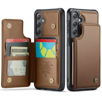 CaseMe Hoesje - Geschikt voor Samsung Galaxy S25 FE Hoesje - CaseMe C22 Back Cover met Pasjeshouder - Bruin