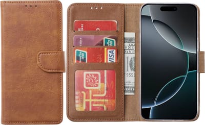 Hoesje Geschikt voor iPhone 16 Pro Max – Arara bookcase met pasjeshouder - Bruin