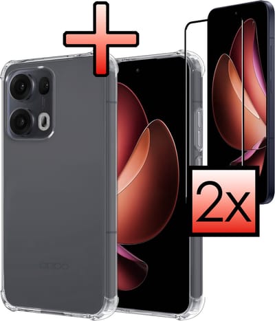 Hoesje - Met Screenprotector - 2 Stuks - Geschikt voor Oppo Reno 13 Pro - Sterk & Shockproof - Siliconen Case - Back Cover - Telefoon Hoes - Shock Proof - Transparant