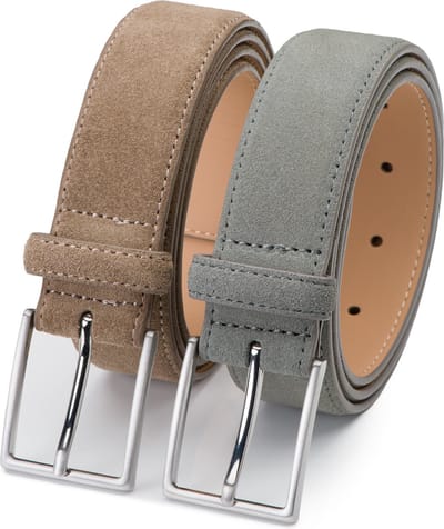 DTCH.FIT Herenriem Suède Bobby - Riem Taupe & Lichtgrijs - Pantalon & Jeans Broekriem - Riemmaat 95cm - Totale lengte 110cm - 2 Stuks