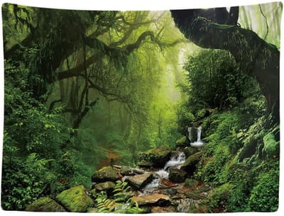Ulticool - Regenwoud Natuur Eco Planten Waterval - Wandkleed 200x150 cm voor Binnen - Groot wandtapijt - Poster - Bos Boom Groen Wanddecoratie Hout Natuurlijk Hangdecoratie Decoratie Hangend - Gadgets Mannen Vrouw