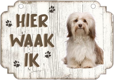 Hier Waak Ik: Havanezer | Waakbord | Spreukenbord | Hondenras | Hond | Betreden op eigen risico | Pas Op Voor De Hond | Deurbordjes | Bewaker Van Dit Huis