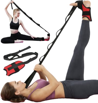 Yoga Stretching Strap met 7 Niveaus – Stretchband voor Benen & Enkels – Fitness, Yoga & Fysiotherapie – Blessure Preventie & Pijnverlichting – Rood/Zwart