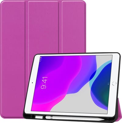 Hoes - Geschikt voor Apple iPad 7 (2019) - 10.2 inch - 7e Generatie - Dun & Stevig - Trifold Bookcase - Hard Cover Case - Met Uitsparing Geschikt voor Apple Pencil - Hardcover Book - Tablet Hoesje - Paars