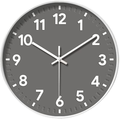 Moderne wandklok voor binnen - Stille kwarts klok zonder tikgeluid - Felle ronde wijzerplaat - Makkelijk af te lezen - Makkelijk af te lezen - Keuken en woonkamer - Grijs - 30cm